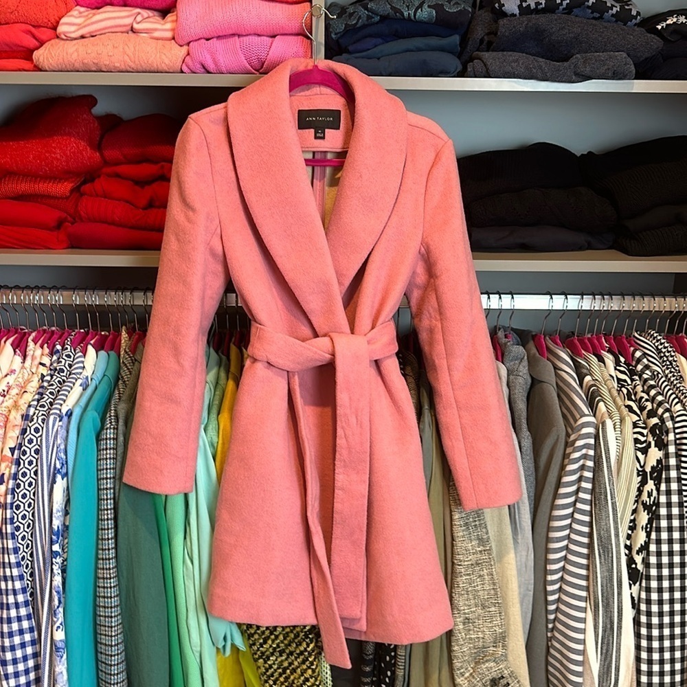 Ann Taylor 30% wool pink wrap coat size XS